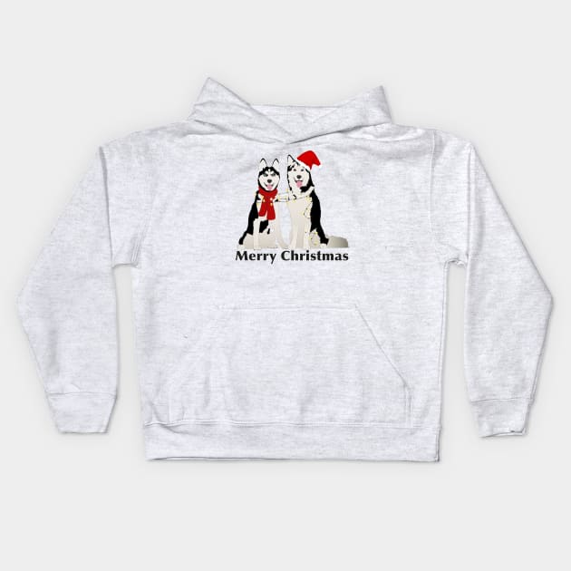 Huskies Merry Christmas Kids Hoodie by NinoRc